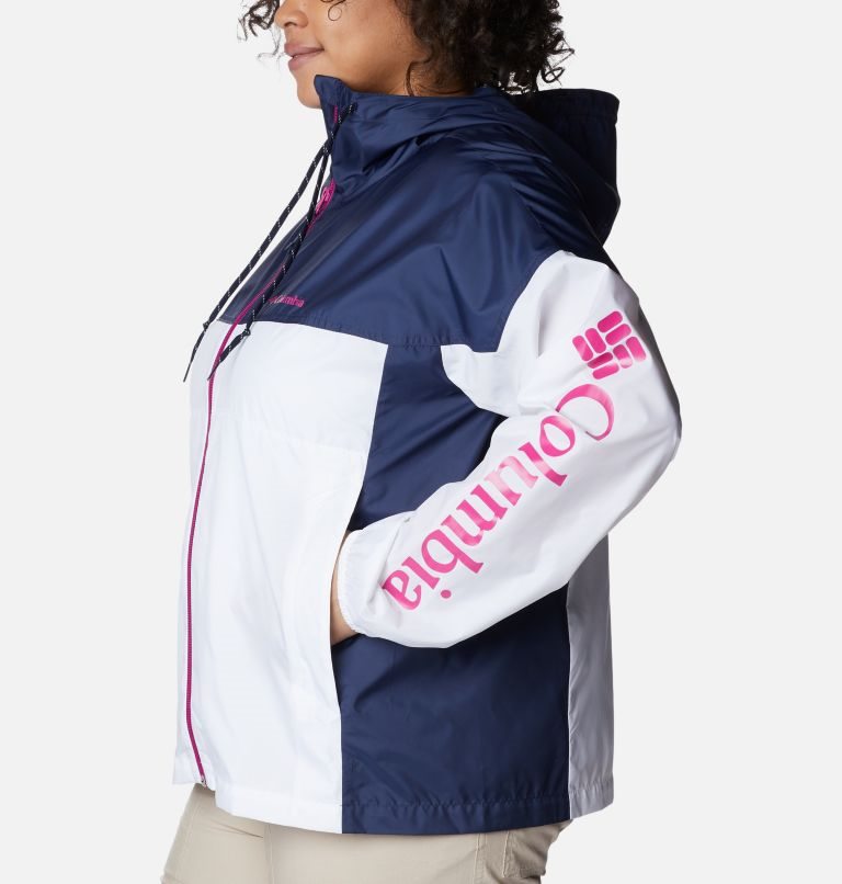 Columbia Flash Challenger Novelty Windbreaker Jakke Dame Hvite Marineblå | Plus Size 27981G